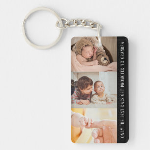 Modern Black 3 Photo Collage for Grandpa Keychain