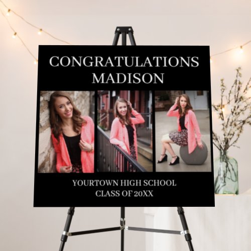 Modern Black 3 Photo Graduation Congratulations Foam Board