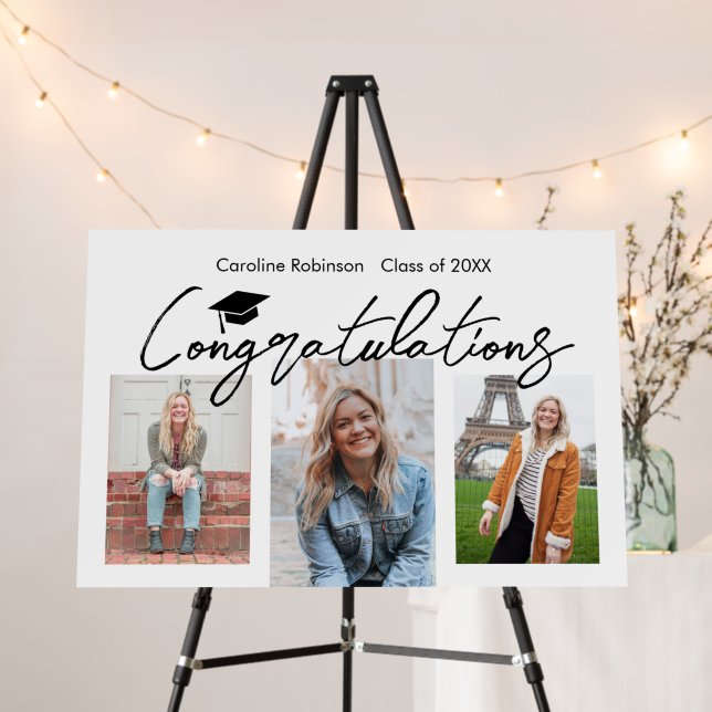 Modern black 3 Photo Graduation Congratulations Foam Board (In Situ (Stand))