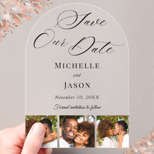 Modern Black 3 Photo Strip Wedding Save the Date