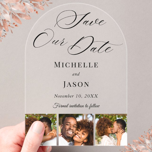 Modern Black 3 Photo Strip Wedding Save the Date (Creator Uploaded)