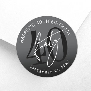Modern Black 40th Birthday Party Classic Round Sticker