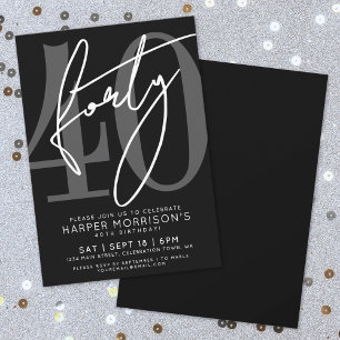 Modern Black 40th Birthday Party Invitation