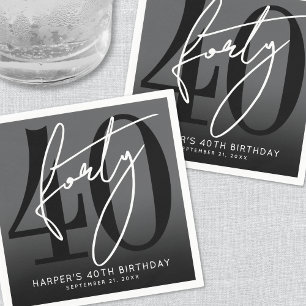 Modern Black 40th Birthday Party Napkins