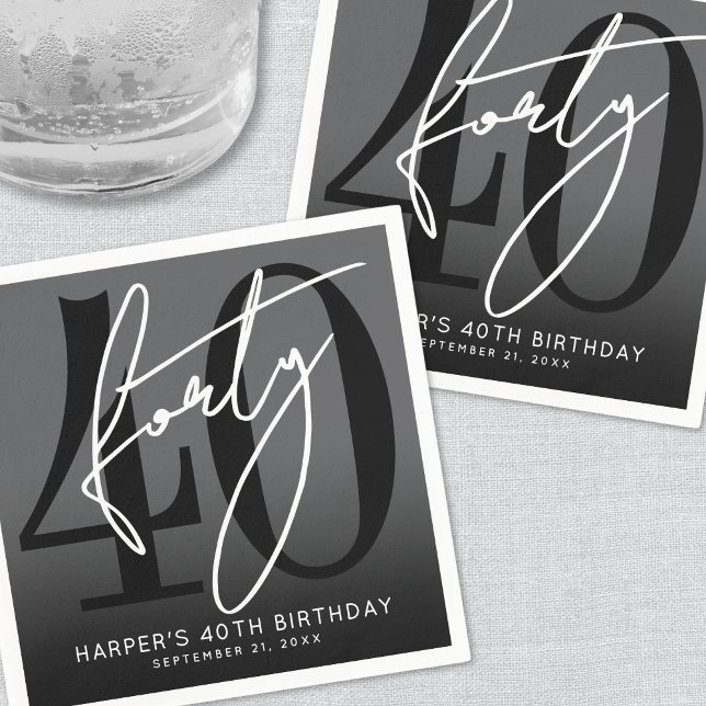 Modern Black 40th Birthday Party Napkins (Modern Black 40th Birthday Party Napkins)