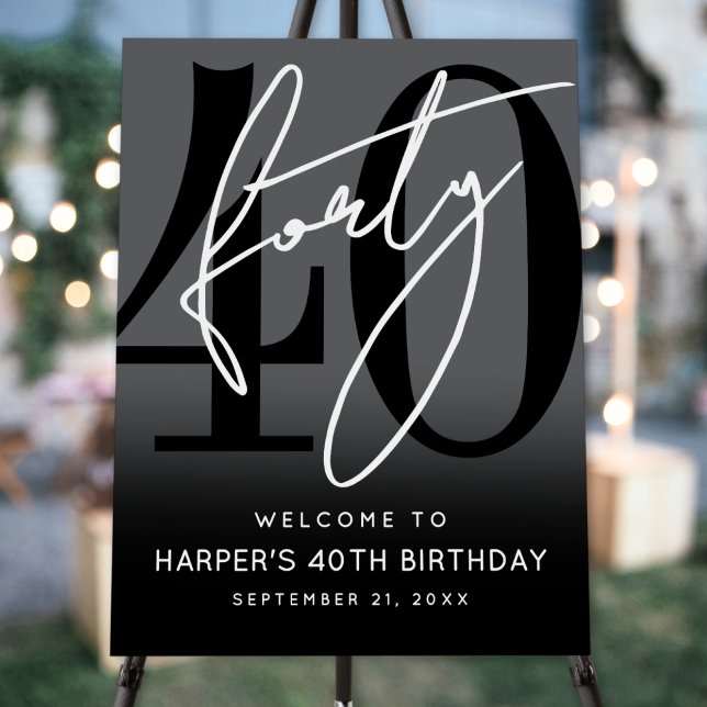 Modern Black 40th Birthday Party Welcome Sign (Modern Black 40th Birthday Party Welcome Sign)
