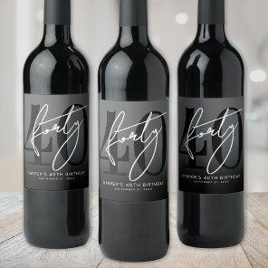 Modern Black 40th Birthday Party Wine Label