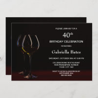 Modern Black 40th Birthday Wine Glass Party
