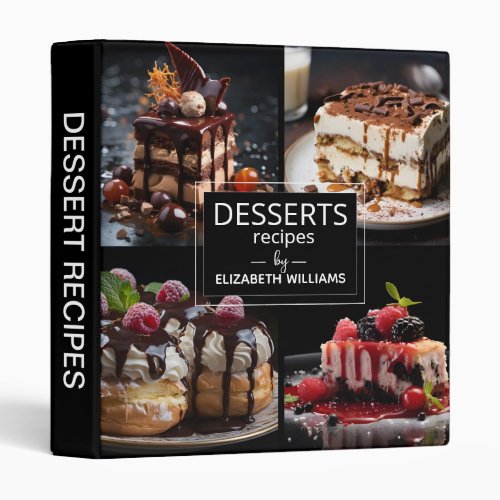 Modern Black 4 Photo Personalized Desserts Recipes 3 Ring Binder