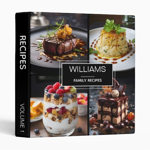 Modern Black 4 Photo Personalized Family Recipes 3 Ring Binder