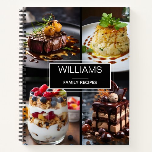 Modern Black 4 Photo Personalized Family Recipes Notebook