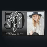 Modern Black 50th Birthday Party Banner<br><div class="desc">Celebrate fifty years in style with this bold and modern party banner, perfect for a milestone birthday celebration. The design on the left side features a large black “50” with a handwritten white “Fifty” layered over it for a sleek, contemporary look. On the right side, there’s space to add a...</div>
