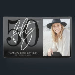 Modern Black 50th Birthday Party Banner<br><div class="desc">Celebrate fifty years in style with this bold and modern party banner, perfect for a milestone birthday celebration. The design on the left side features a large black “50” with a handwritten white “Fifty” layered over it for a sleek, contemporary look. On the right side, there’s space to add a...</div>