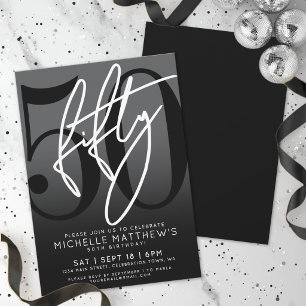 Modern Black 50th Birthday Party Invitation