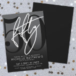 Modern Black 50th Birthday Party Invitation<br><div class="desc">Celebrate fifty years in style with this modern gray to black gradient 50th birthday party invitation. The design features a large black "50" across most of the card, with a handwritten script-style white "Fifty" layered over it for a bold, contemporary look. The party details sit neatly at the bottom in...</div>