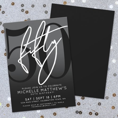 Modern Black 50th Birthday Party Invitation