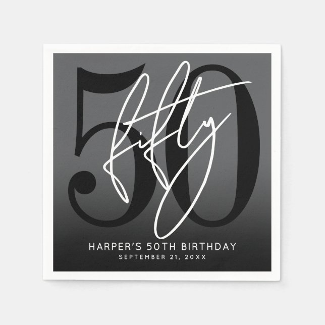 Modern Black 50th Birthday Party Napkins (Front)