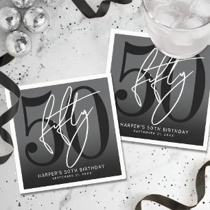 Modern Black 50th Birthday Party Napkins
