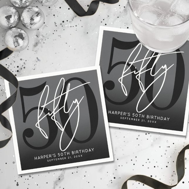 Modern Black 50th Birthday Party Napkins (Modern Black 50th Birthday Party Napkins)