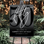 Modern Black 50th Birthday Party Welcome Sign<br><div class="desc">Modern Black and White 50th Birthday Welcome Sign. Celebrate fifty years in style with this bold and contemporary sign featuring a large black “50” with a handwritten script-style white “Fifty” at the top for a sleek, minimalist look. At the bottom, the sign reads “Welcome To [Name]’s 50th Birthday” along with...</div>