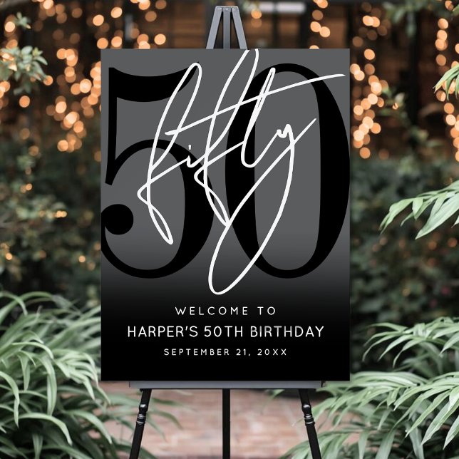 Modern Black 50th Birthday Party Welcome Sign (Modern Black 50th Birthday Party Welcome Sign)