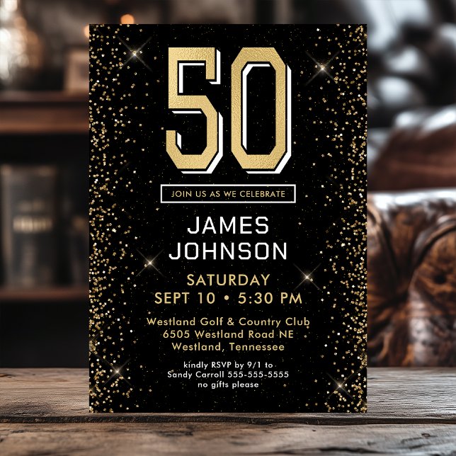 Modern Black 50th Birthday Photo Invitation (Creator Uploaded)