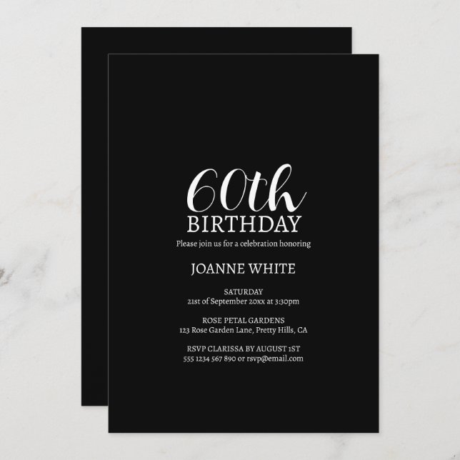 Modern Black 60th Birthday Invitation (Front/Back)