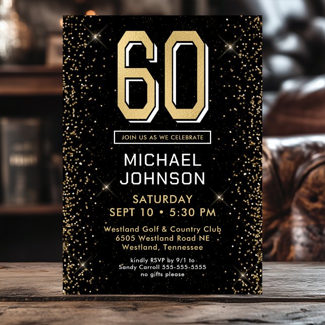Modern Black 60th Birthday  Invitation (Creator Uploaded)