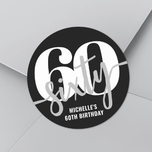 Modern Black 60th Birthday Party Classic Round Sticker