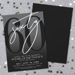 Modern Black 60th Birthday Party Invitation<br><div class="desc">Celebrate sixty years in style with this modern gray to black gradient 60th birthday party invitation. The design features a large black "60" across most of the card, with a handwritten script-style white "Sixty" layered over it for a bold, contemporary look. The party details sit neatly at the bottom in...</div>