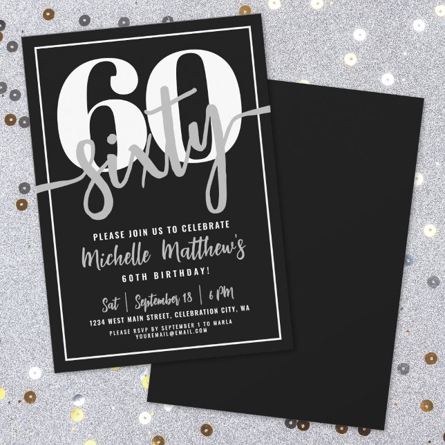 Modern Black 60th Birthday Party Invitation (Modern Black 60th Birthday Party Invitation )