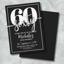 Invitaciones Personalizadas Para Fiesta De 60 Cumpleaños - Estilo Damasco Blanco Y Negro (Vintage, TheCardZoo, Hechas En Reino Unido)
