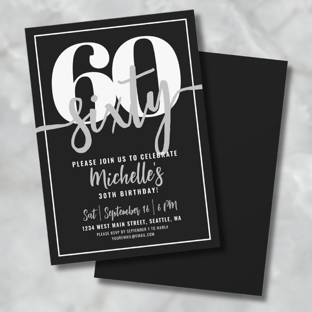 Modern Black 60th Birthday Party Invitation (Modern Black 60th Birthday Party Invitation)