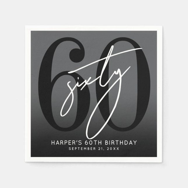 Modern Black 60th Birthday Party Napkins (Front)