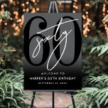 Modern Black 60th Birthday Party Welcome Sign<br><div class="desc">Modern Black and White 60th Birthday Welcome Sign. Celebrate sixty years in style with this bold and contemporary sign featuring a large black “60” with a handwritten script-style white “Sixty” at the top for a sleek, minimalist look. At the bottom, the sign reads “Welcome To [Name]’s 60th Birthday” along with...</div>