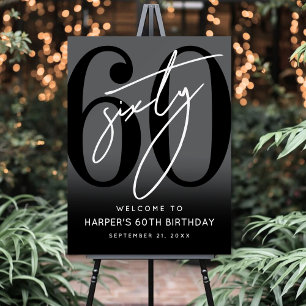 Modern Black 60th Birthday Party Welcome Sign