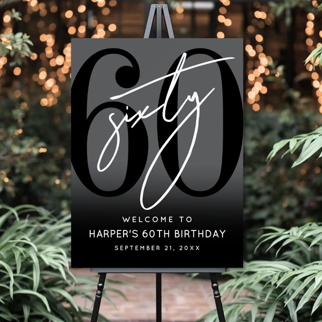Modern Black 60th Birthday Party Welcome Sign (Modern Black 60th Birthday Party Welcome Sign)