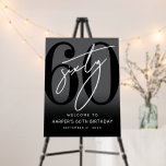 Modern Black 60th Birthday Party Welcome Sign<br><div class="desc">Modern Black and White 60th Birthday Welcome Sign. Celebrate sixty years in style with this bold and contemporary sign featuring a large black “60” with a handwritten script-style white “Sixty” at the top for a sleek, minimalist look. At the bottom, the sign reads “Welcome To [Name]’s 60th Birthday” along with...</div>
