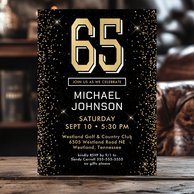 Modern Black 65th Birthday  Invitation (Creator Uploaded)