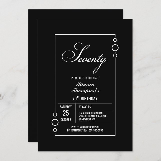 Modern Black 70th Birthday Party Invitation (Front/Back)