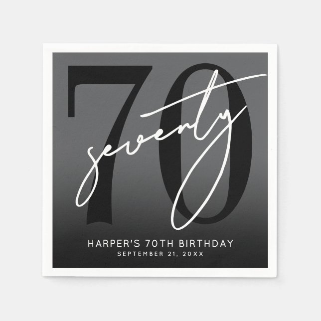 Modern Black 70th Birthday Party Napkins (Front)