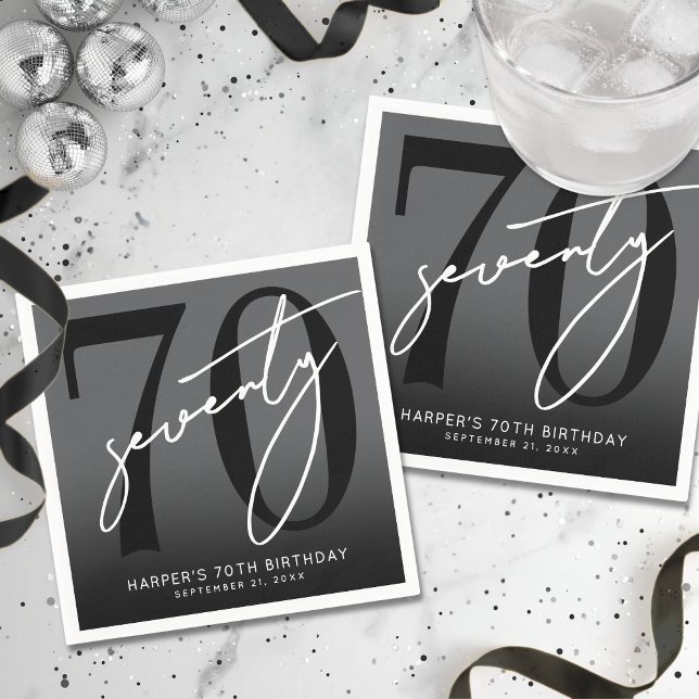 Modern Black 70th Birthday Party Napkins (Modern Black 70th Birthday Party Napkins)