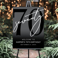 Modern Black 70th Birthday Party Welcome Sign