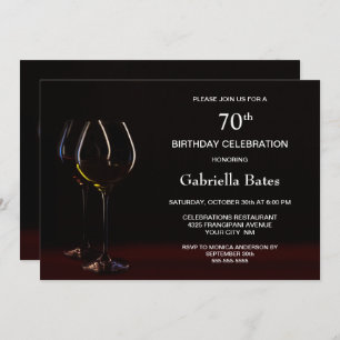Modern Black 70th Birthday Wine Glass Party Invitation