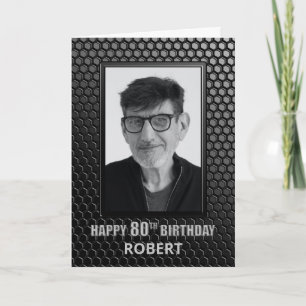 Modern Black 80th Birthday Custom Photo Card