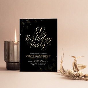 Modern Black 80th Birthday Party Real Foil Invitation