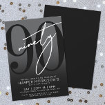 Modern Black 90th Birthday Party Invitation<br><div class="desc">Celebrate ninety years in style with this modern gray to black gradient 90th birthday party invitation. The design features a large black "90" across most of the card, with a handwritten script-style white "Ninety" layered over it for a bold, contemporary look. The party details sit neatly at the bottom in...</div>
