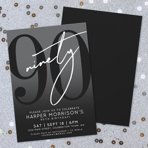 Modern Black 90th Birthday Party Invitation