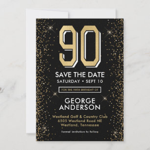 Modern Black 90th Birthday Save The Date