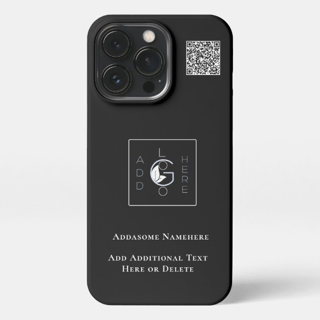 Modern Black Add Your Logo Business Marketing iPhone Case (Back)